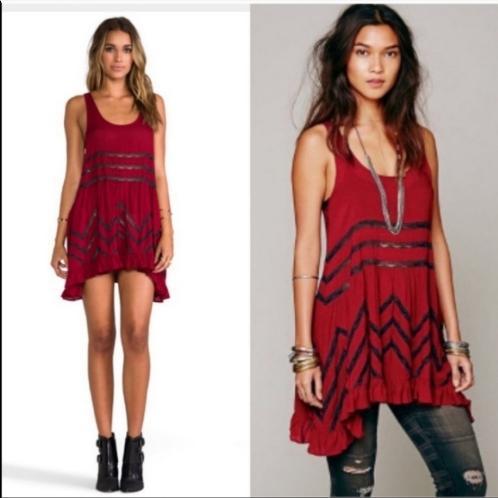 3 for $50🎉 Free people voile red lace trapeze slip dress